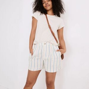 Striped Linen-Blend Women’s Shorts in Cream and Blue